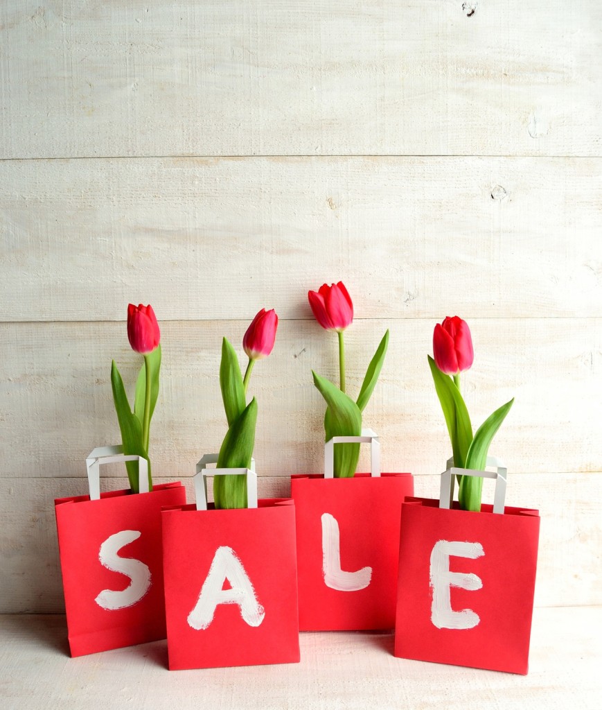 Red bargain sale bags with red tulips