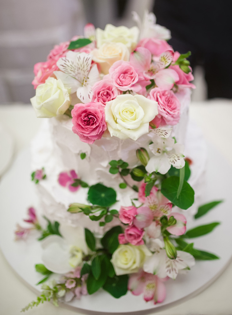 Wedding cake decorated with beautiful flowers